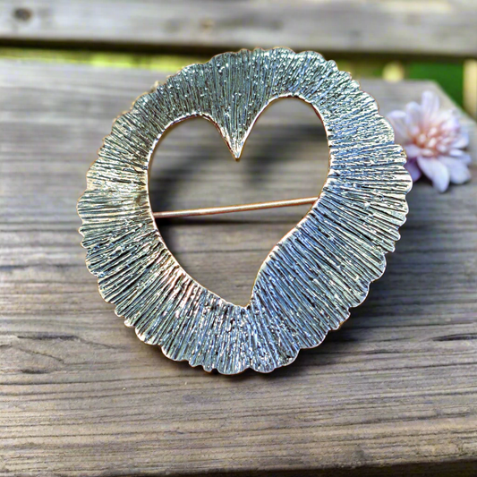 Open heart sterling silver brooch