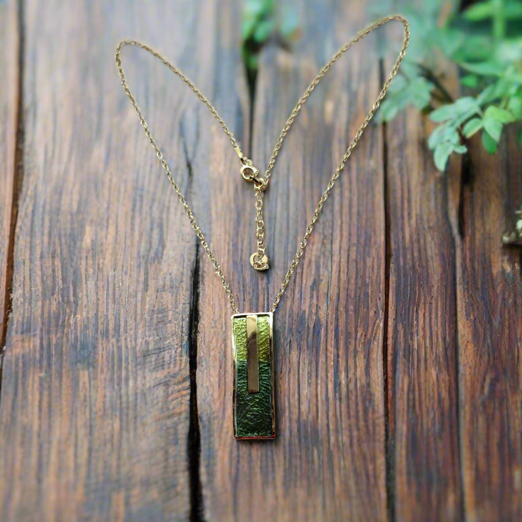 Handmade gold plated sterling silver green necklace