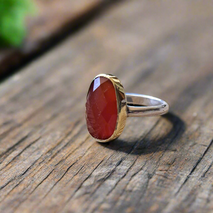 Cornelian ring with 18K gold and silver - Katerina Roukouna