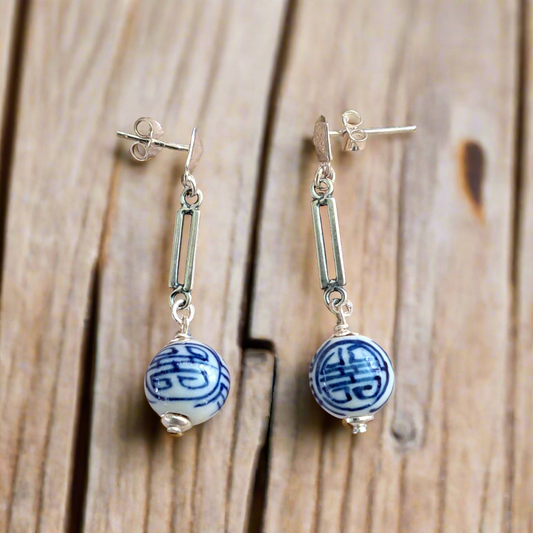 Sterling silver earrings with porcelain beads