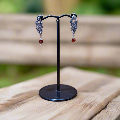 Sterling silver antique style earrings with carnelians