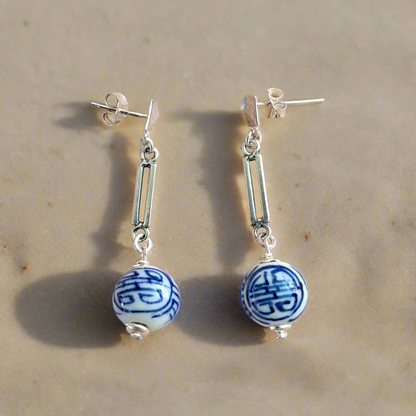 Sterling silver earrings with porcelain beads