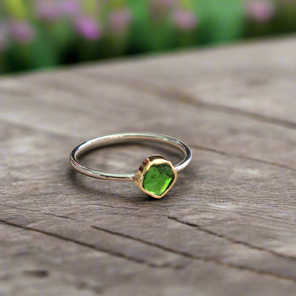 Handmade sterling silver and 18K gold ring with peridot