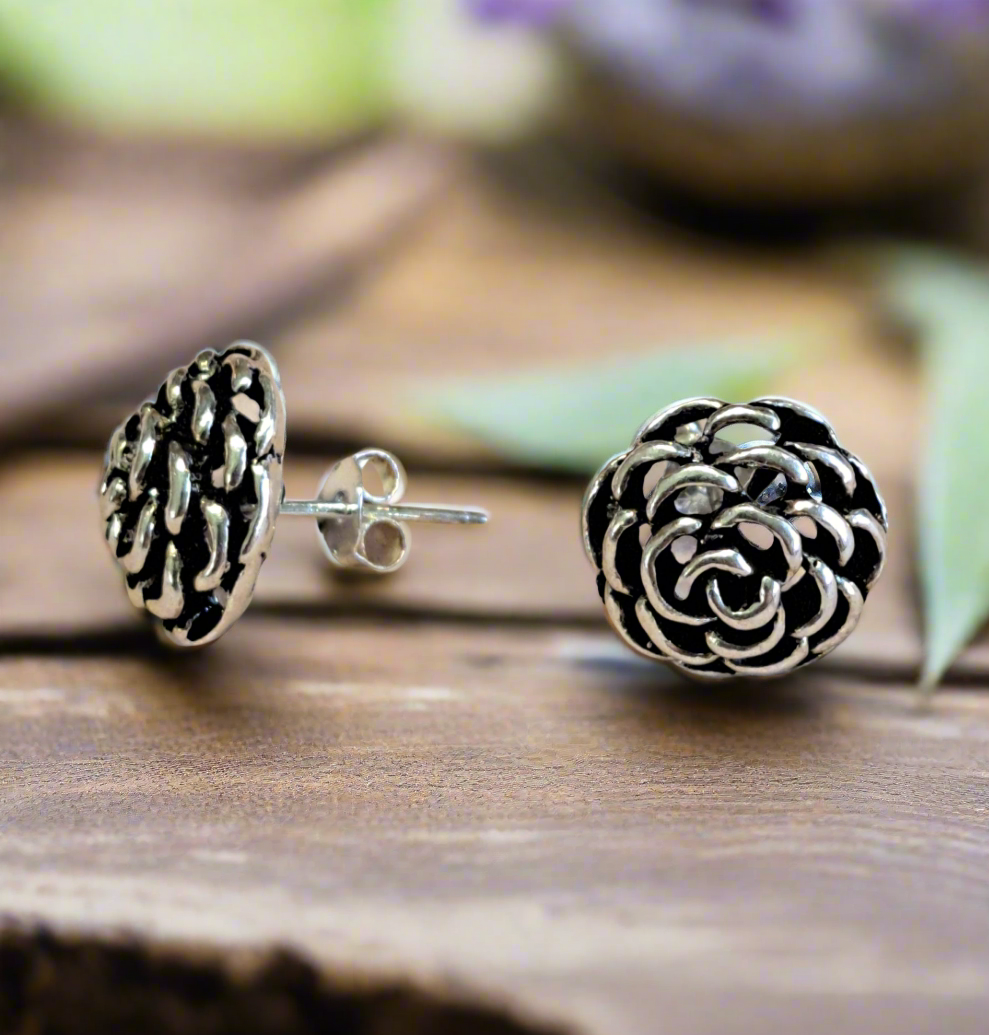 Sterling silver antique stud earrings