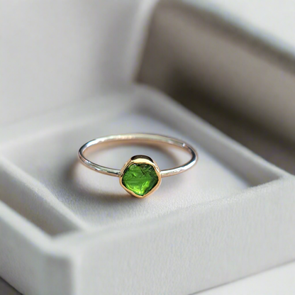 Handmade sterling silver and 18K gold ring with peridot