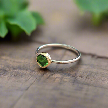 Handmade sterling silver and 18K gold ring with peridot