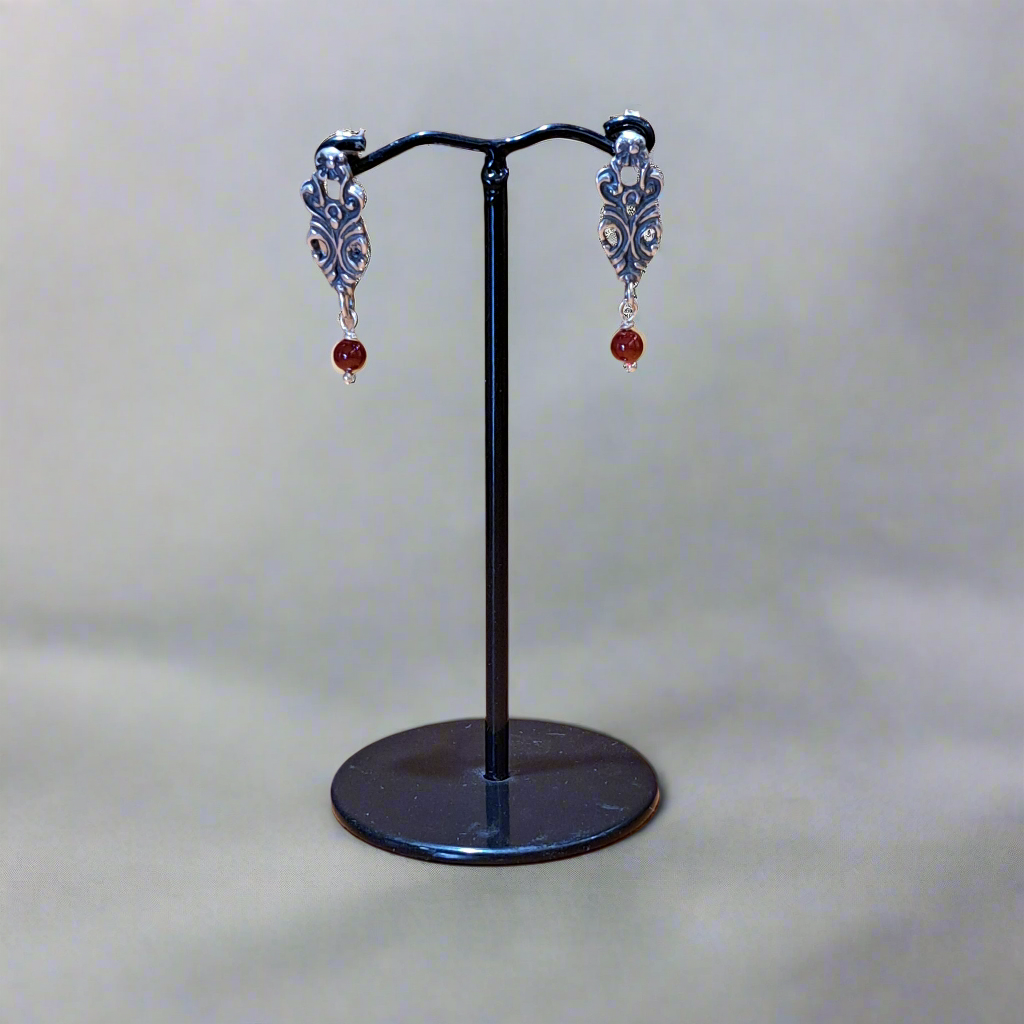 Sterling silver antique style earrings with carnelians