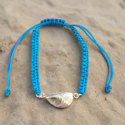 Medium mussel sterling silver macrame bracelet