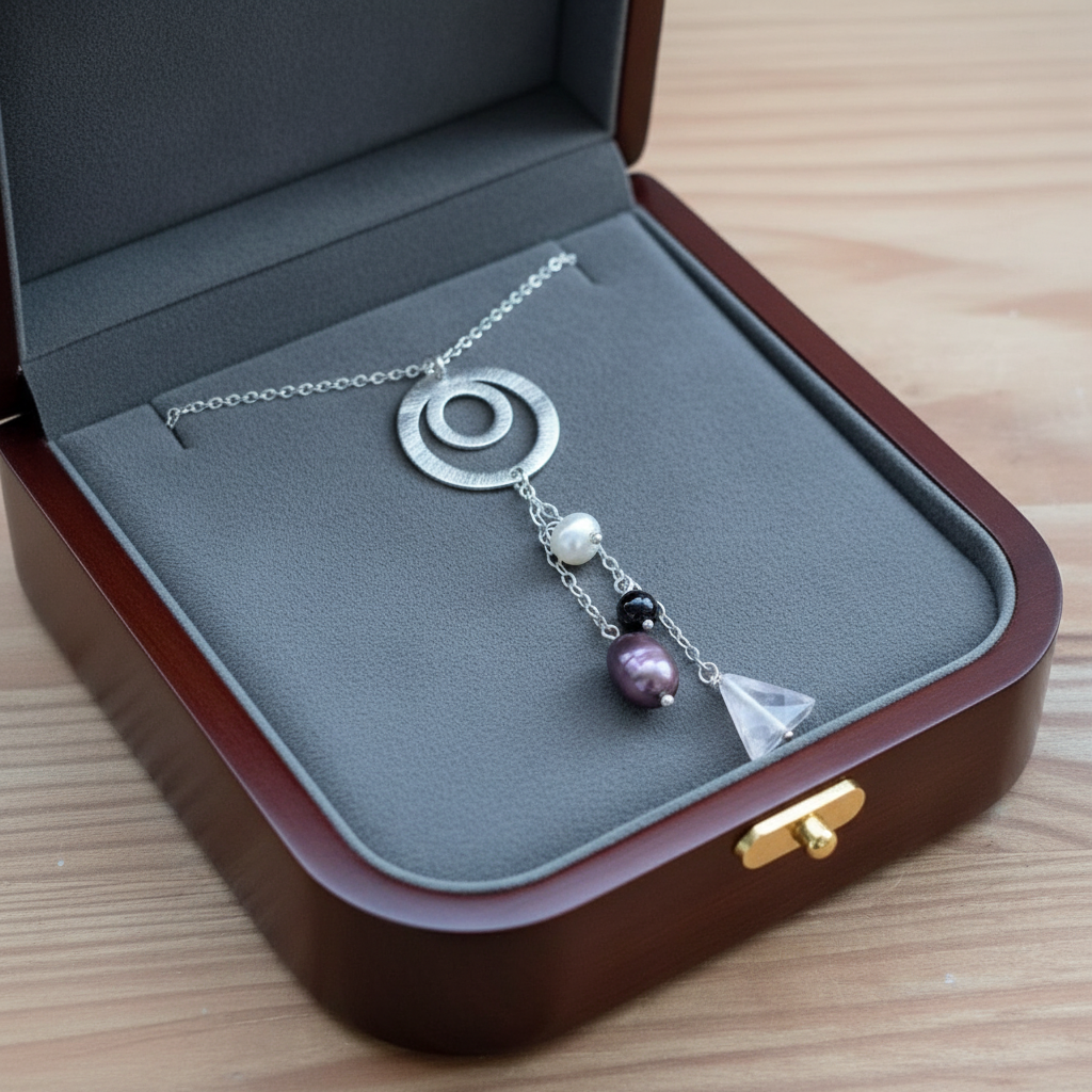 Silver pendant with gems ans pearls