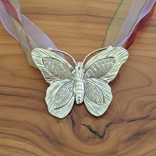 Handmade  sterling silver engraved butterfly pendant . - Katerina Roukouna