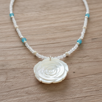 Necklace with agates, mother of pearl and sterling silver. - Katerina Roukouna