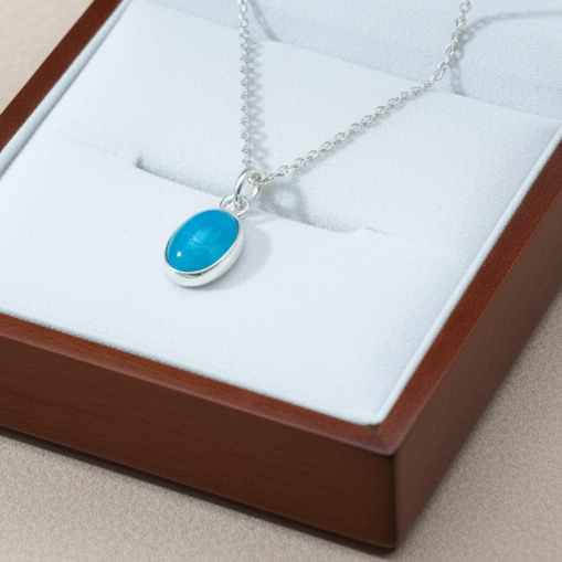Sterling silver oval pendant with apatite - Katerina Roukouna