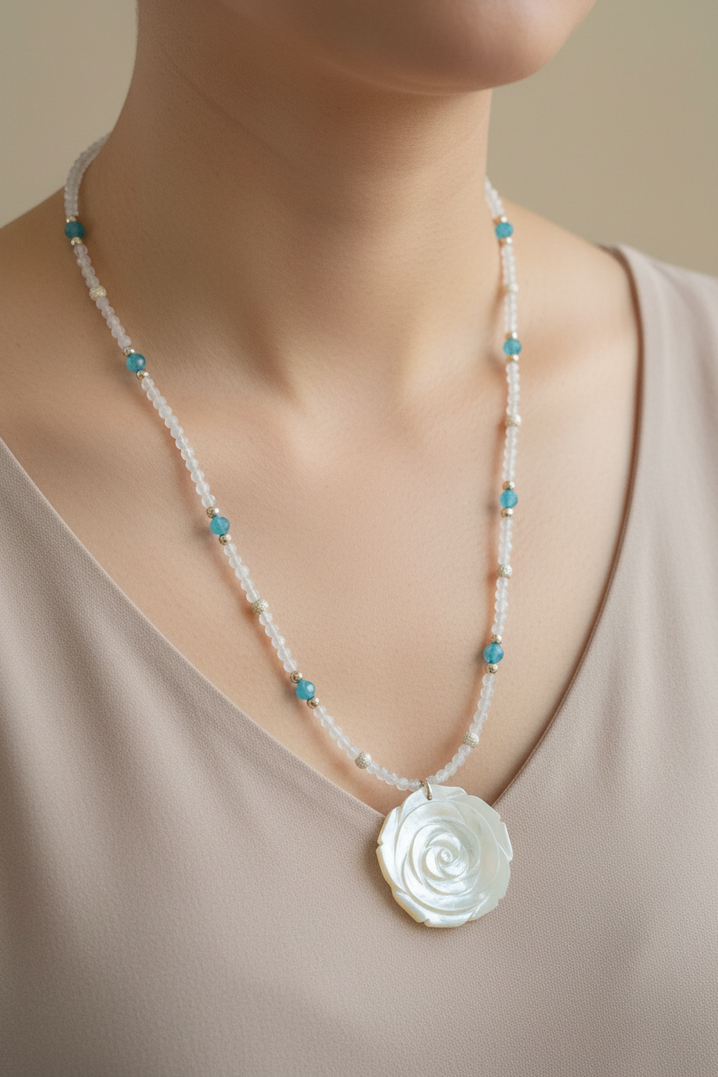 Necklace with agates, mother of pearl and sterling silver. - Katerina Roukouna