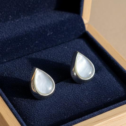 Drop sterling silver earrings with Mother of pearl - Katerina Roukouna