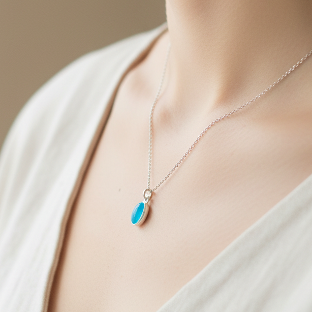 Sterling silver oval pendant with apatite - Katerina Roukouna