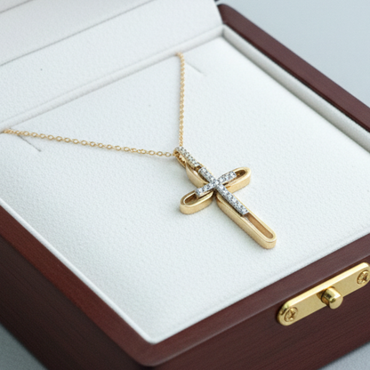 9K  double gold cross with zirkons - Katerina Roukouna