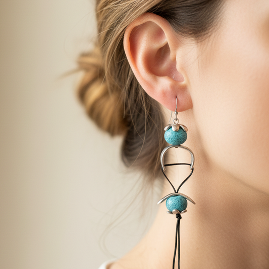 Handmade long earrings with turquoise - Katerina Roukouna