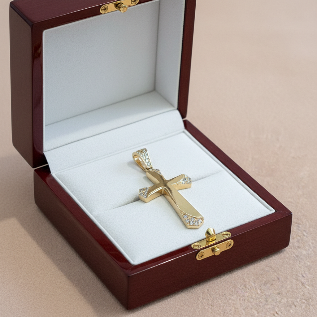 9K Gold cross with zirkons - Katerina Roukouna
