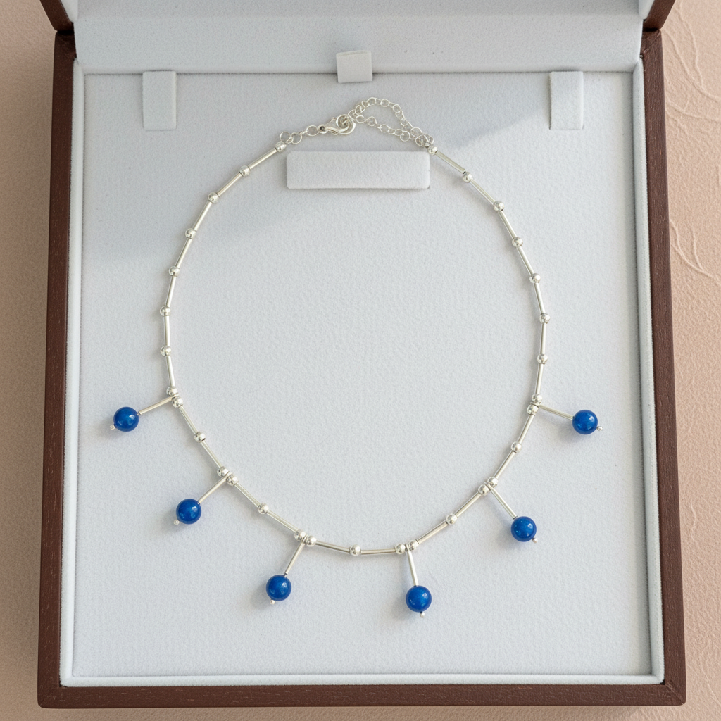 Sterling silver handmade necklace with blue agates - Katerina Roukouna
