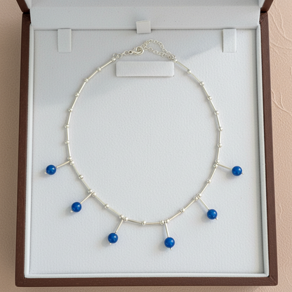 Sterling silver handmade necklace with blue agates - Katerina Roukouna