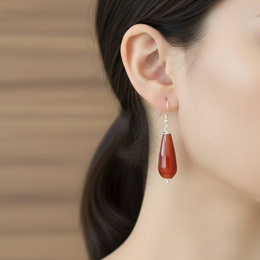 Handmade sterling silver  earrings with  drop cornelians - Katerina Roukouna