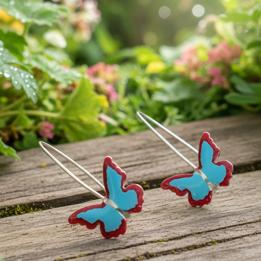 Handmade blue  butterfies- sterling silver earrings . - Katerina Roukouna