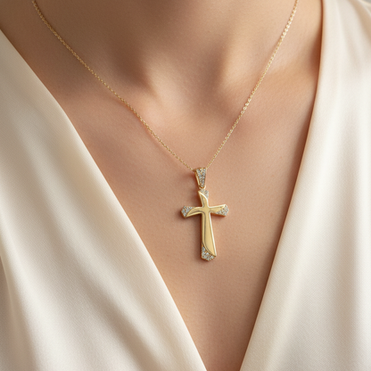 9K Gold cross with zirkons - Katerina Roukouna