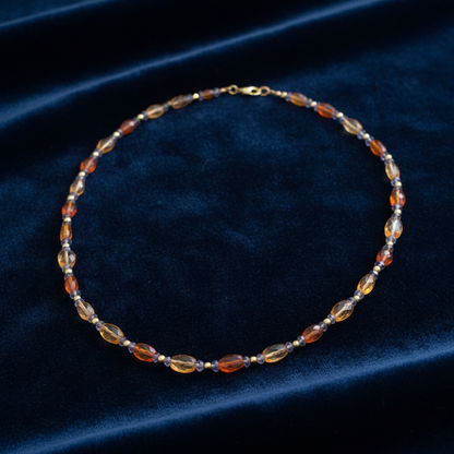 Handmade necklace with fire opals ,invites and 18K gold