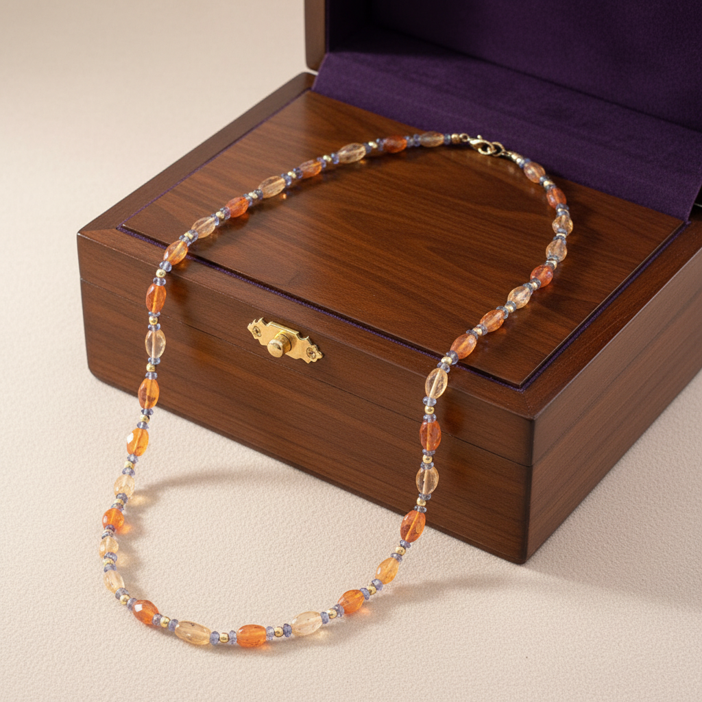 Handmade necklace with fire opals ,invites and 18K gold