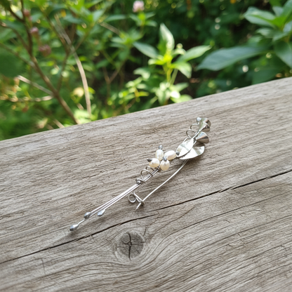 Handmade sterling silver brooch with flower and pearls - Katerina Roukouna