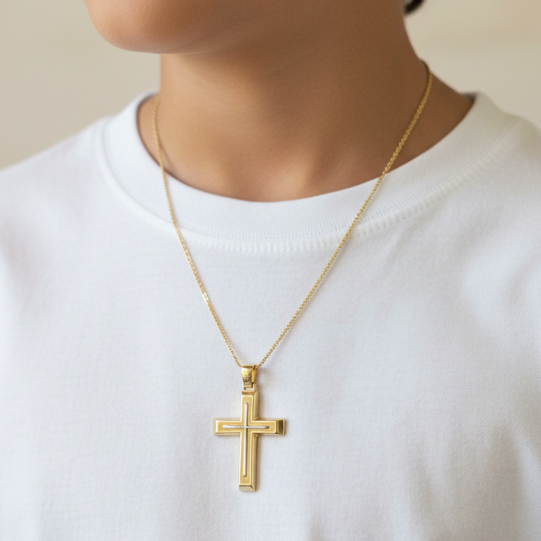 9K white and gold cross - Katerina Roukouna