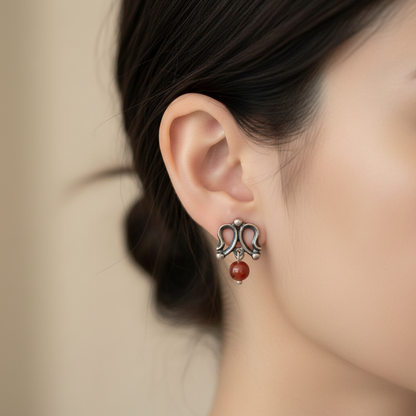 Handmade antique style sterling silver earrings with carnelians - Katerina Roukouna