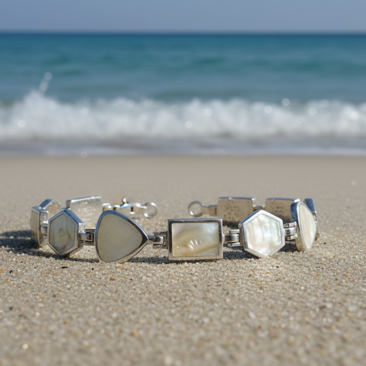 Handmade sterling silver bracelet with mother of pearl. - Katerina Roukouna