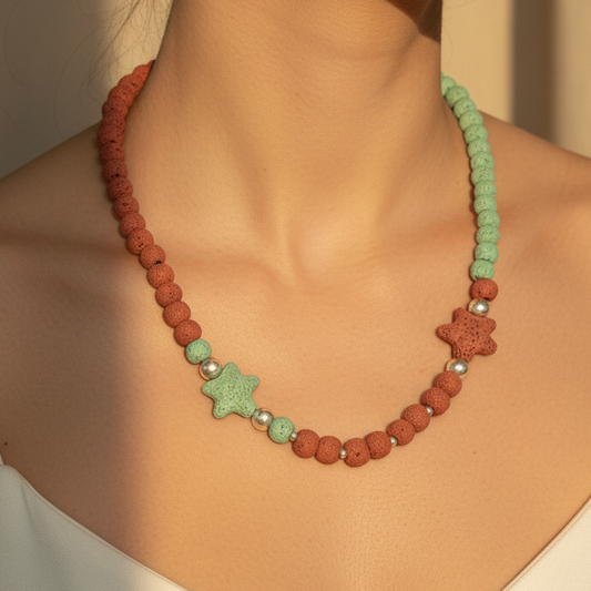 Handmade necklace with lava beads and sterling silver elements