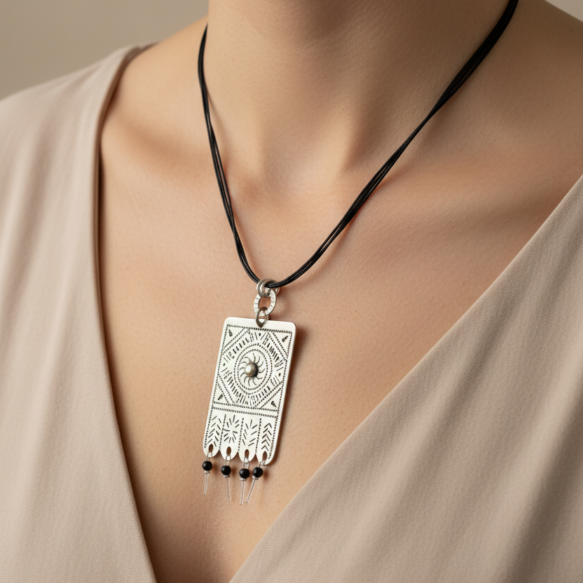 Handmade long  egraved necklace