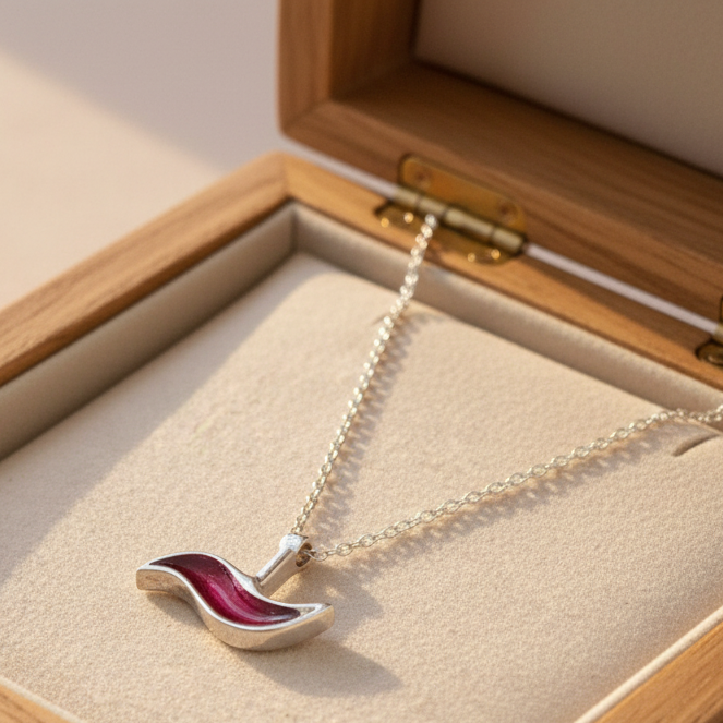 Red enamel pendant - Katerina Roukouna