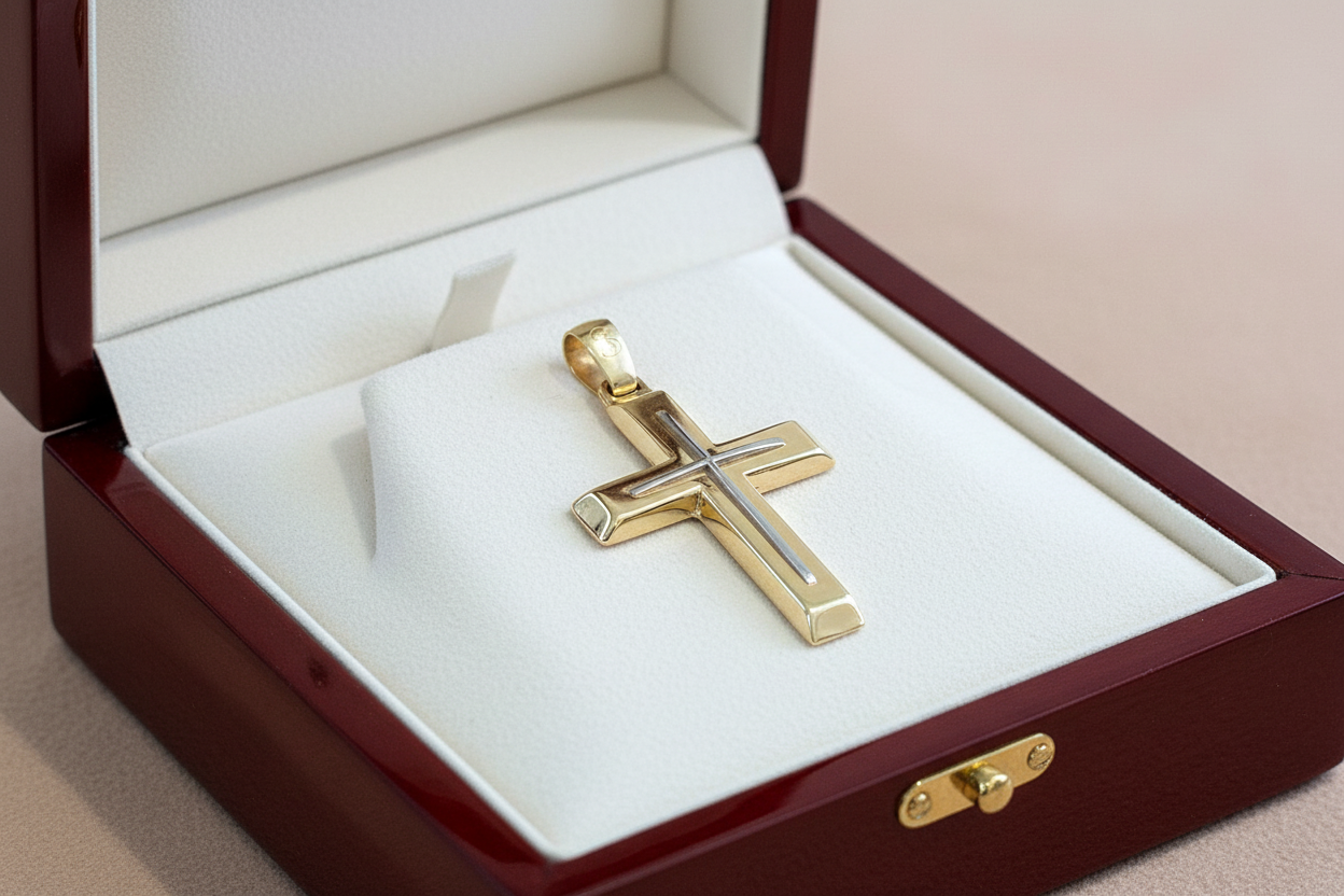 9K white and gold cross - Katerina Roukouna