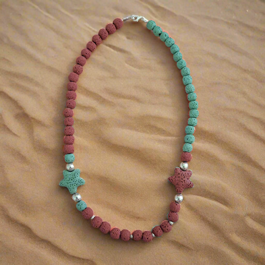 Handmade necklace with lawa beads and sterling silver elements