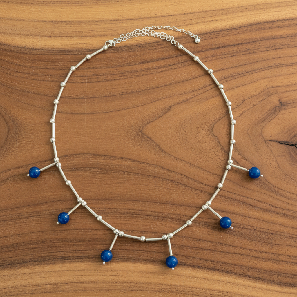 Sterling silver handmade necklace with blue agates - Katerina Roukouna