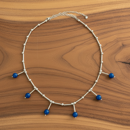 Sterling silver handmade necklace with blue agates - Katerina Roukouna