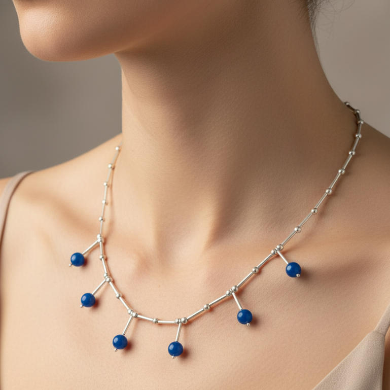 Sterling silver handmade necklace with blue agates - Katerina Roukouna