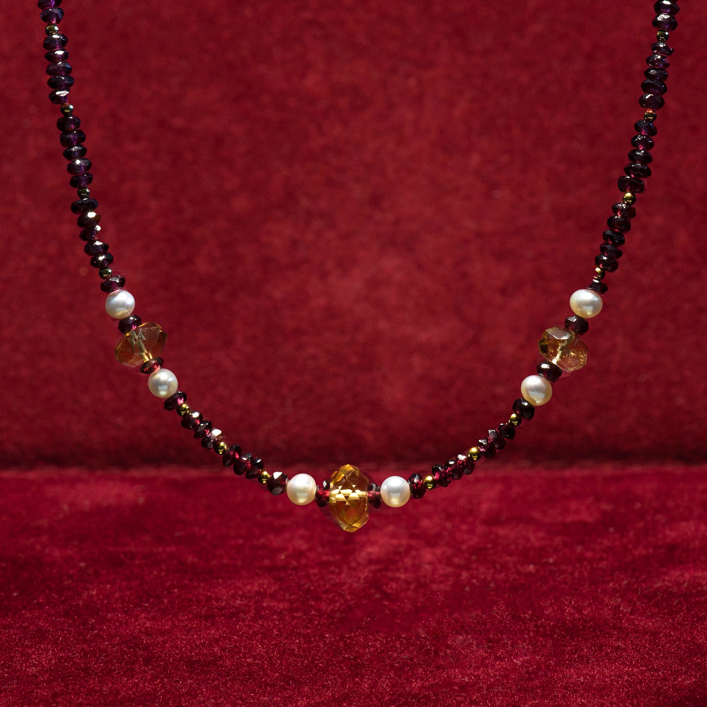Garnets,citrines,pearls and 18K gold necklace.