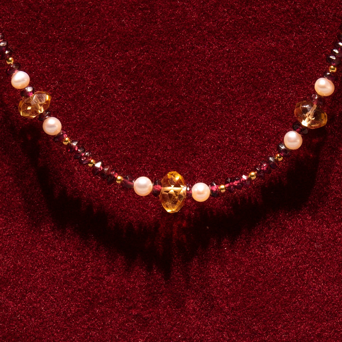 Garnets,citrines,pearls and 18K gold necklace.