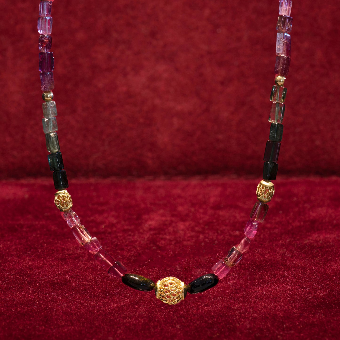 Multi color tourmalines and 18k Gold necklace