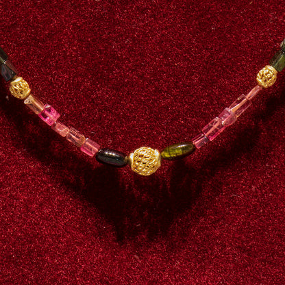 Multi color tourmalines and 18k Gold necklace