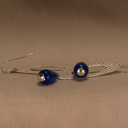 Oval silver earrings with blue agates