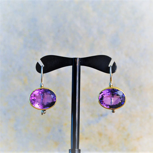 Amethysts,18k Gold and sterling silver earrings.