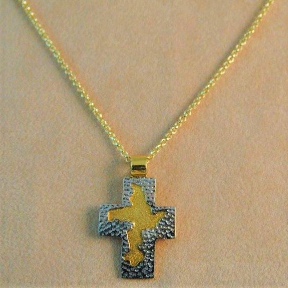 14k Handmade Gold cross with modern design