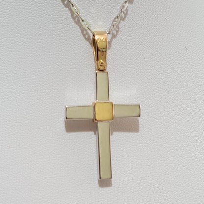 Handmade14K Cross (White and Yellow) Gold