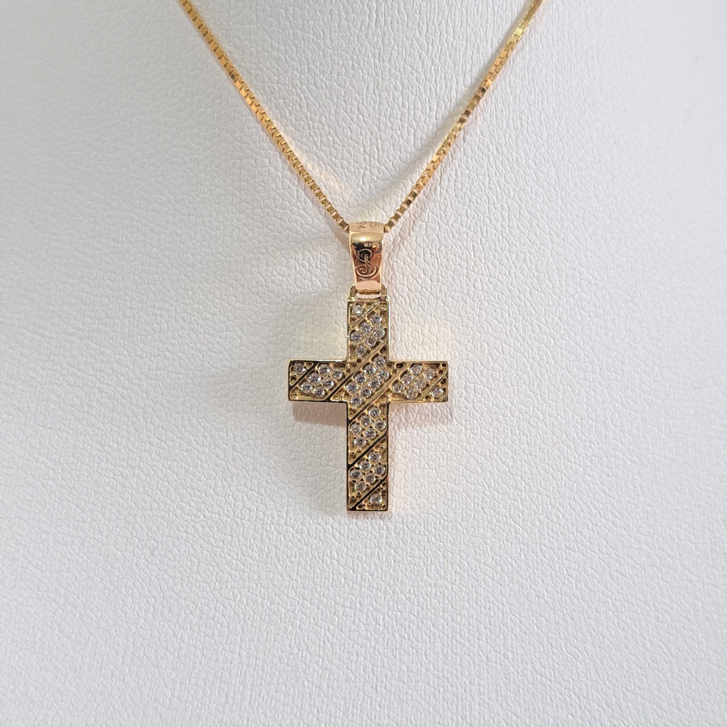 14k Yellow Gold Cross with zirkons -A
